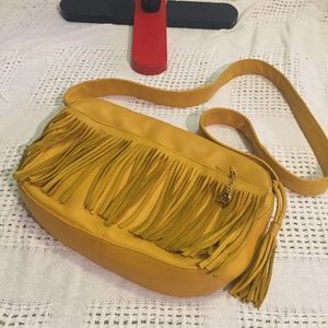 Brio! Leather Fringe Crossbody bag Mustard